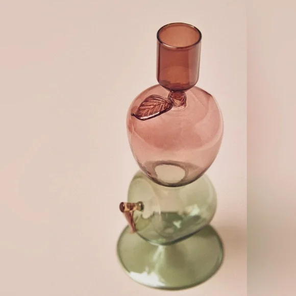Pair Anthropologie Harvest Apples Fruit Icon Tinted Glass Candle Holders NWT - Picture 2 of 4